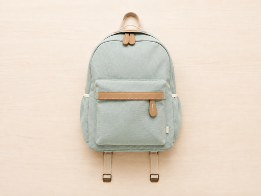 Welcomenest Olive Tree personalised backpack — sage green hand-embroidered kids bag