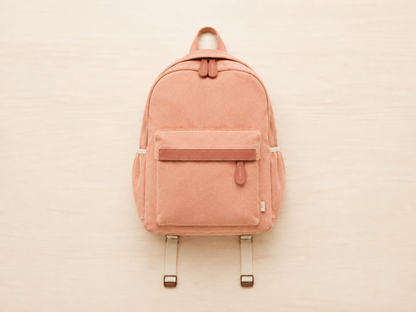 Welcomenest Blush personalised backpack — soft pink hand-embroidered kids bag