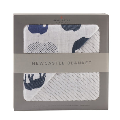 Cotton Baby Blanket — Blue Elephants