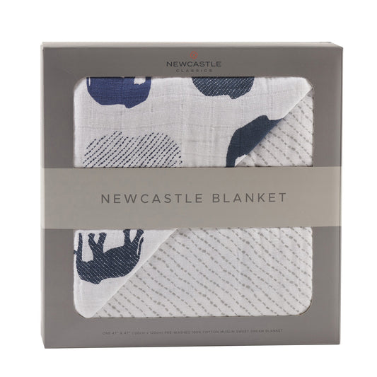 Cotton Baby Blanket — Blue Elephants