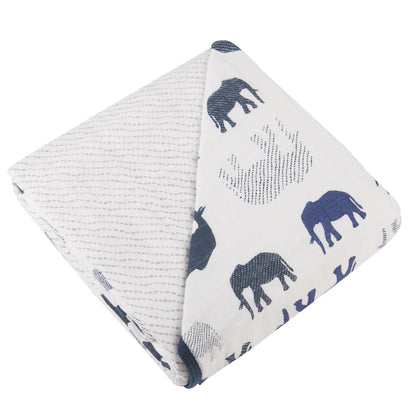Cotton Baby Blanket — Blue Elephants