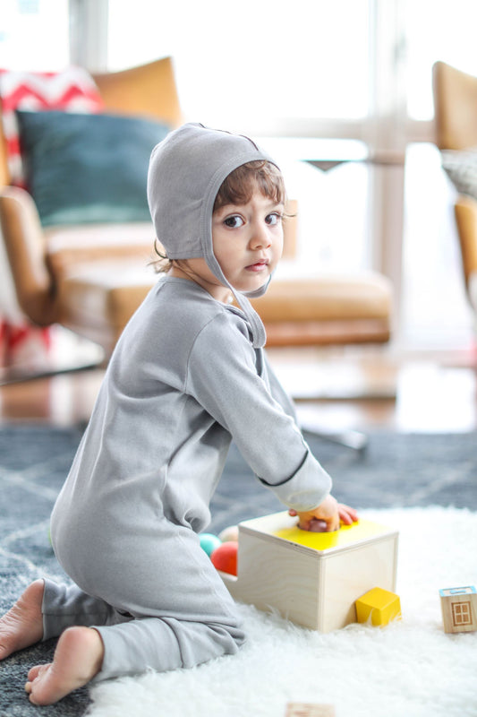 Footed Baby One-Piece with Bib — Grey