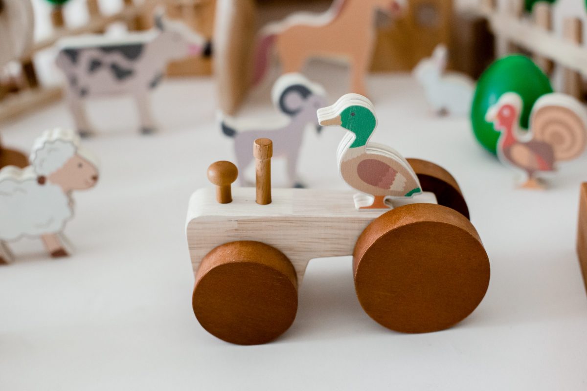 Wooden Farm Animals and Tractor Set