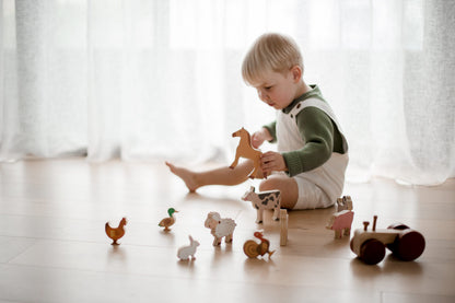 Wooden Farm Animals and Tractor Set