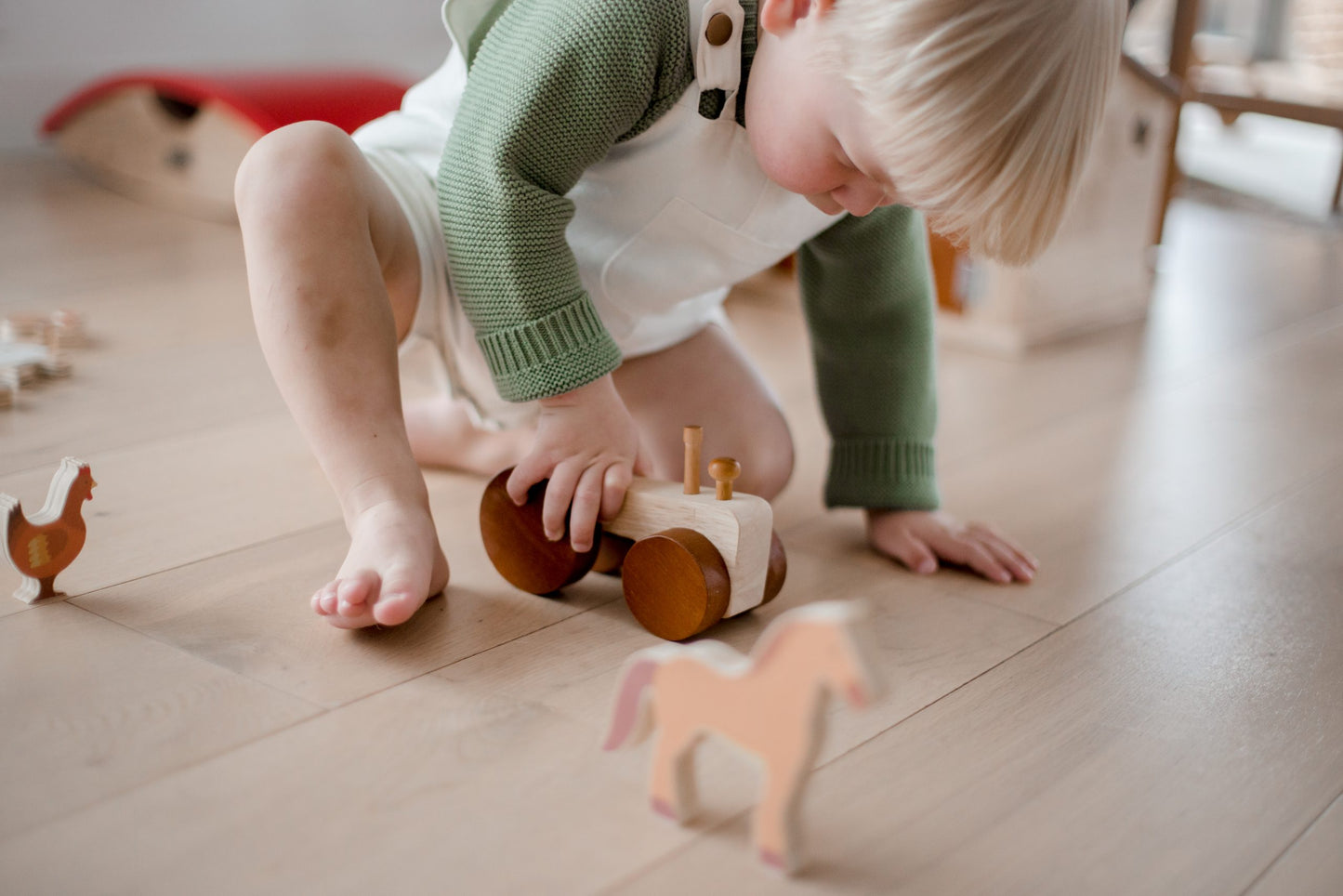 Wooden Farm Animals and Tractor Set